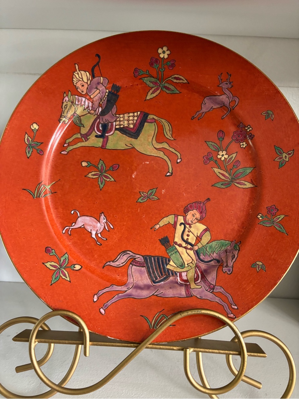Vintage porcelain Japanese Hong Kong decorative platter with horses